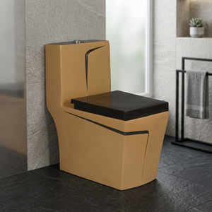WC monobloc moderne noir en céramique, cuvette de toilette à poser au sol, équipement sanitaire - Product Image 2
