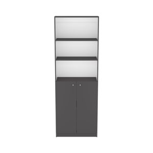 Benzoni Office Dual-Door DB <b>Bookcase</b> in Matt Gray/<b>White</b> Color - Product Image 2