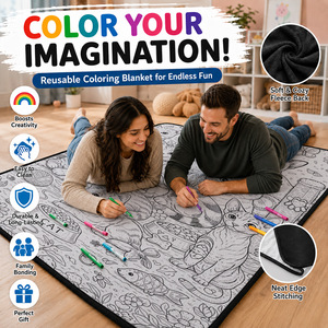 Couverture à colorier personnalisable pour enfants, activité parent-enfant, motif animalier et floral à lignes blanches, lavable - Product Image 3
