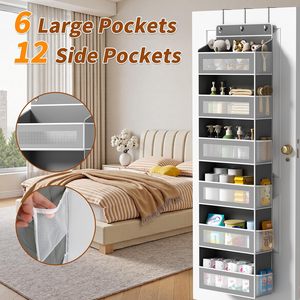 Over The Door Organizer 6 Tier Grey <b>Hanging</b> <b>Storage</b> With 17 Pockets For Closet Bathroom Bedroom Use - Product Image 3