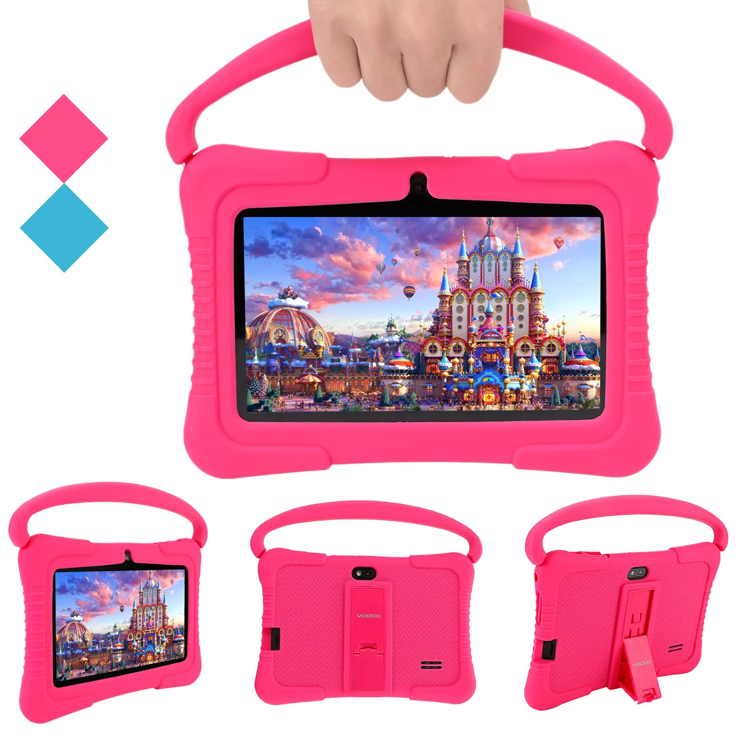 Veidoo 7 inch 1GB 16GB Kids Tablet for Toddlers Android Tablets PC WiFi Education Games IPS Screen Tablet with Silicone Case