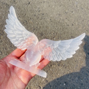 Cristalli naturali quarzo gesso ala bianco Selenite cristallo intaglio cuore <span class=keywords><strong>ali</strong></span> d'<span class=keywords><strong>angelo</strong></span> per regali mascotte - Product Image 3