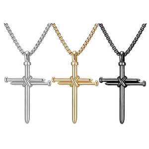 Stainless Steel Nail <b>Cross</b> Necklace 35mm Retro Style Pendant For Leisure Wear - Product Image 1