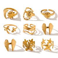Cincin Terbuka Geometris Baja Tahan Karat Fashion Terlaris Wanita Desain Bunga Tidak Beraturan Gaya Niche Tidak Luntur