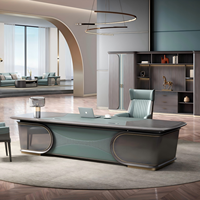 Bureau de direction moderne bleu de luxe avec chaise assortie, ensemble de bureau haut de gamme avec table incurvée pour PDG
