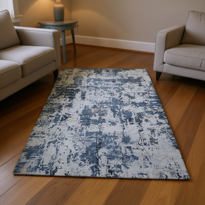 Elegante Tappeto in Denim Grigio Astratto 8x10, Realizzato a Macchina, Antiscivolo e Antipelo, per Soggiorno, Camera da Letto, Ufficio - Product Image 2