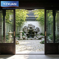 Porte coulissante isolée à rupture de pont thermique de style chinois avec double vitrage trempé à grille, formes personnalisables pour usage intérieur et jardin