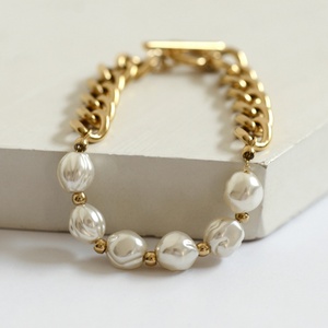 High Quality New Design Custom Stainless Steel <b>Pearl</b> Chunky Cuban Link Chain <b>Bracelet</b> - Product Image 2