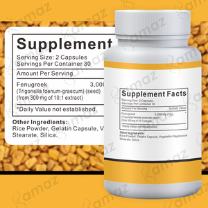 Capsule di Fieno Greco Amaz OEM, Confezione Privata, 60 Capsule, Integratore <span class=keywords><strong>per</strong></span> Supporto Ormonale, 3000mg <span class=keywords><strong>per</strong></span> Dose, Estratto di Fieno Greco - Product Image 4