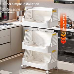 Modern Double-Tiered Wheeled Trolley Multi-Layer Household Kitchen Rack Movable <b>Plastic</b> Storage <b>Basket</b> for Vegetable Fruit - Product Image 2