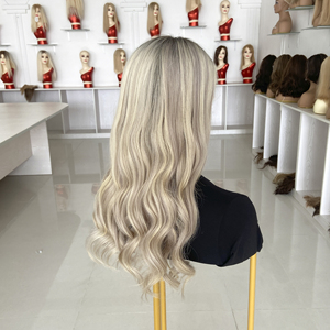 Perruques prêtes à l'emploi en cheveux européens alignés sur les cuticules, avec dentelle HD, vente en gros, personnalisées pour salons et stylistes, colorées blondes avec mèches CT14 gris <span class=keywords><strong>glace</strong></span> - Product Image 2