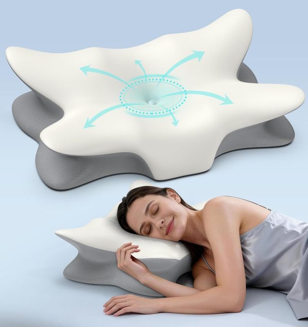 Cervical Neck Pillow for Pain Relief Ergonomic Cooling Memory Foam Contour Orthopedic Bed Pillow for Side Back Stomach Sleepers