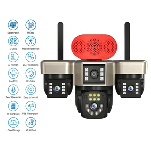 Caméra solaire AOV avec détection humanoïde par IA, 4 objectifs <span class=keywords><strong>HD</strong></span>, 4 écrans, vidéo 24h/24, réseau 4G, IP66, PTZ, contrôle par téléphone via l'application HiEasy - Product Image 1