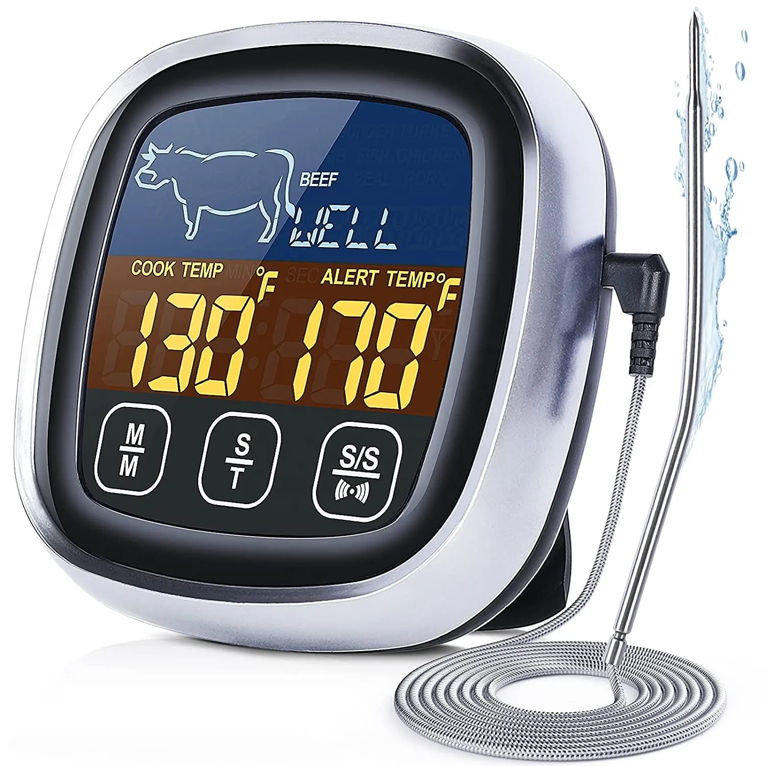 2021 All-New Touchscreen Black LCD Digital Cooking Food Meat Smoker Oven Kitchen BBQ Grill Thermometer with alarm Clock Timer