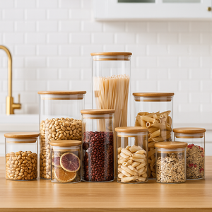 <span class=keywords><strong>Barattoli</strong></span> <span class=keywords><strong>in</strong></span> <span class=keywords><strong>Vetro</strong></span> Cristallo Personalizzabili per <span class=keywords><strong>Cucina</strong></span> con Coperchio <span class=keywords><strong>in</strong></span> Bambù, Contenitori Alimentari Sostenibili con Caratteristiche Staccabili <span class=keywords><strong>in</strong></span> Legno - Product Image 3