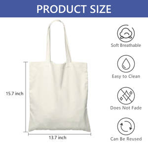 Sac de courses en toile de coton blanc pur, grande capacité, réutilisable, écologique, avec logo personnalisé imprimé en gros - Product Image 2