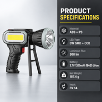 Lampe de travail LED Bright Bird 300lm 6000K blanche, projecteur portatif IP44, batterie Li-ion 18650, atelier, garage, jardin