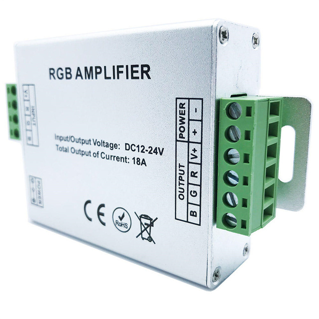 Rgb Amplifier 18A Custom Manufacturer 12v 24v 18A 216W Aluminum case 5050 Rgb Led Strip Signal Repeater Led Power Amplifier