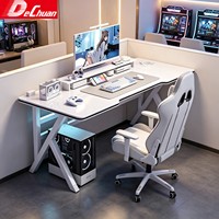Bureau de jeu robuste blanc avec fente de gestion des câbles et support pour unité centrale