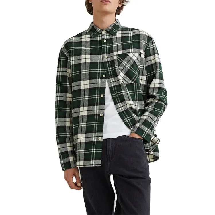 Factory price slim fit casual comfortable oversize heavyweight men's plaid flannel shirts