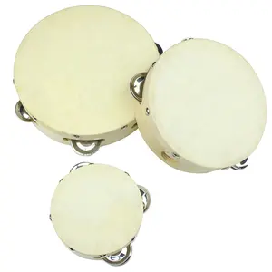 Pandeiro personalizado para tamanho diferente, Mini pandeiro de madeira com Jingle Bells, Presente de percussão de pandeiro por atacado para crianças