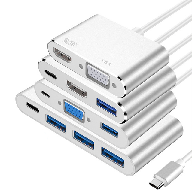 Jasoz Factory 4 in 1 USB C Hub LED 4K HUB with PD USB3.0 for HDMI Audio VGA for Computer Type C in Stock
