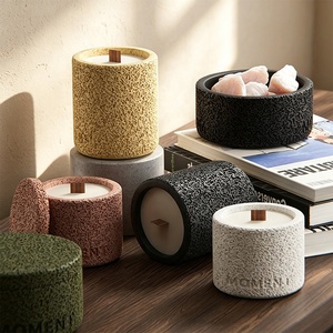 Pot à bougie en céramique nordique simple avec couvercle, vide, pour fabrication de bougies DIY, pot à bougie en ciment parfumé pour décoration intérieure et bureau - Product Image 1