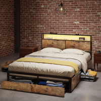 Lit Queen Moderne avec Cadre en Bois et Tête de Lit avec Rangement, Montage Facile pour Mobilier de Chambre d'Hôtel, Cadre de Lit en Métal