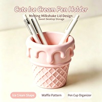 Porte-stylo mignon en forme de crème glacée, texture gaufrée, organiseur de bureau pour étudiants et bureau