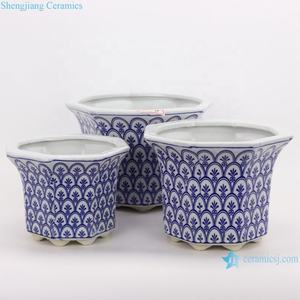 RZPR venta al por mayor macetas de cerámica azul y blanca con diseño geométrico 3 pcs/Set macetas pequeñas - Product Image 3