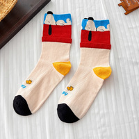 Nouvelles chaussettes en coton peigné, chien de dessin animé, chaussettes mi-mollet pour femmes, chaussettes tendance style scolaire pour femmes, chaussettes tendance