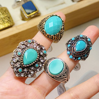 Turquoise et strass Style bohème bague breloque plaqué or mariage ou fiançailles accessoire taille et couleur aléatoires