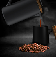 DHPO 600ml Portable Céramique Presse Française Cafetière Deux Tasses et Couvercle En Bois pour Voyage pour Emballage De Boîte Cadeau