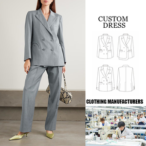Light Grey Double-Breasted <strong>Blazer</strong> with Unique Pocket Design Button Decoration Tailored Suit Jacket for Formal <strong>Smart</strong> Casual - Product Image 1