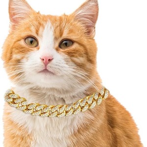 สร้อยคอเครื่องประดับสำหรับสัตว์เลี้ยงสำหรับแมวแร็กดอลและสุนัข, ป้ายห้อยคอประดับเพชร, สร้อยคอโลหะแบบคิวบันลิงค์, จี้เพชรสำหรับแมว, สินค้าหรูหรา - Product Image 2