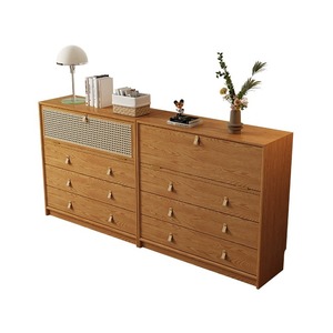 Solid Wood Rattan <b>Chest</b> Of Drawers 4 Drawer <b>Storage</b> Cabinet Bedroom Sideboard Modern Minimalist Design - Product Image 5