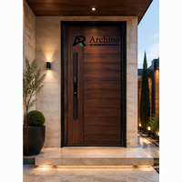 Porte d'entrée en bois grainé avec serrure à clavier et panneau latéral fixe, porte d'entrée moderne pour villa, appartement, maison, hôtel