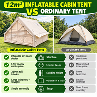 Tente cabane gonflable de 12 mètres carrés en tissu Oxford 300D, abri de camping à structure pneumatique avec fenêtres avant et lanterneau