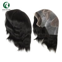 Wig Rambut Asli India FW62 Lace Front dan Mono Body Full Head untuk Pria, Wig Rambut Lurus Alami, Toupee Pria yang Bernapas