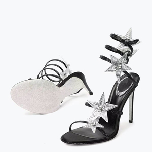 Sandalias de tacón de aguja con diamantes y estrellas, con tiras cruzadas en el tobillo, para mujer, talla grande 46, sexy, con una sola tira, para vestir - Product Image 4