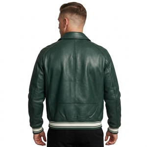 Giacca in Pelle Elegante da Uomo con Ricamo Personalizzato, Logo Applicato, Giacca Varsity in Vera Pelle OEM ODM, Giacca Bomber per Uomo - Product Image 2