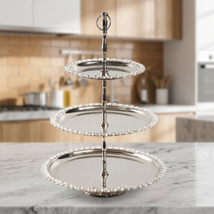 Chaman India 3-Layer Beaded Stainless Steel Standard Size Cake Stand Metallic <b>Wedding</b> <b>Accessory</b> Decorations Birthday Model 12484 - Product Image 3