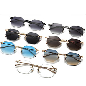 Custom Logo 2026 Vintage Gold Metal Octagon <b>Sun</b> Glasses UV400 Gradient <b>Shades</b> Rimless Polygon <b>Sun</b> Glasses for Men Women - Product Image 4