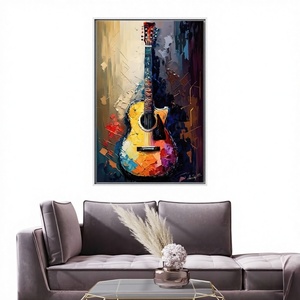 Impresión en Lienzo de Guitarra Estilo Art Deco Moderno - Elegante Decoración Musical para Pared con Marco Transparente - Product Image 1