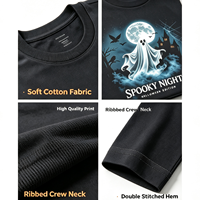 T-shirt graphique Halloween Ghost Spooky Night, T-shirt épais pour fête d'Halloween, Logo personnalisé, Vente en gros, Haut imprimé à manches courtes