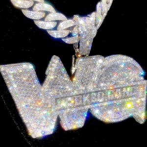 <span class=keywords><strong>Collier</strong></span> personnalisé avec nom Moissanite, pendentif de lettre Hip Hop glacé, bijoux en argent 925 VVS Moissante Diamond, cadeaux pour hommes - Product Image 4
