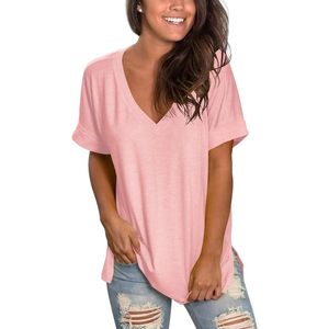 Womens Summer V Neck Casual <b>Top</b> Short Sleeve <b>Asymmetric</b> <b>Hem</b> Breathable Knitted T Shirt Everyday Wear - Product Image 1