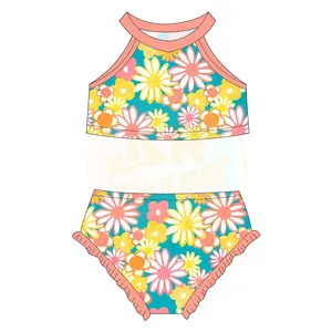 Wholesale Custom Cute Print Swimwear Kids Beachwear Clothes Little Girl Sleeveless Off-shoulder Bikinis Swimsuit Set
