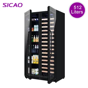 Large Dual Zone Double French Door Built-In Compressor Wine Stand Up Display 2 door Beverage Beer And Wine Cooler Fridge