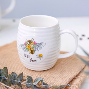 Ceramic <b>Mug</b> with <b>Bee</b> and Lavender Design - Pastoral Coffee Milk Breakfast Cup - Product Image 2